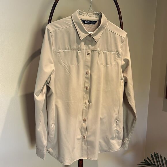REI Khaki Ladies Hiking Shirt L - Picture 1 of 13
